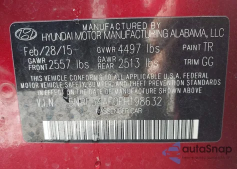 2015 Hyundai Sonata Sport из США, поврежденный, VIN 5NPE34AF0FH198632